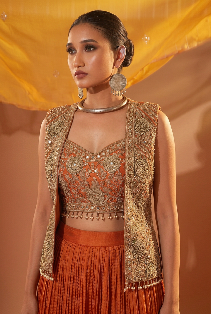 Silk Indowestern with Dori, Gota Patti work.