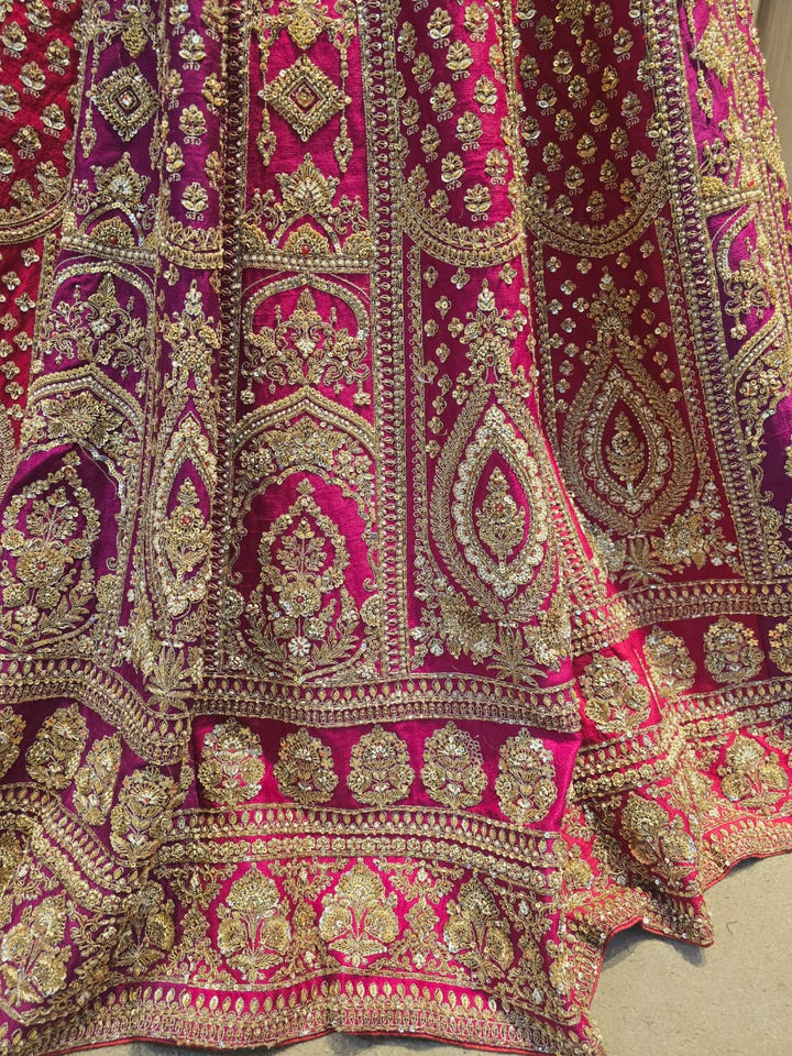 Silk Lehenga with Aari, Cutdana, Dori, Sequins, Stone, Thread, Zardozi, Zari work.