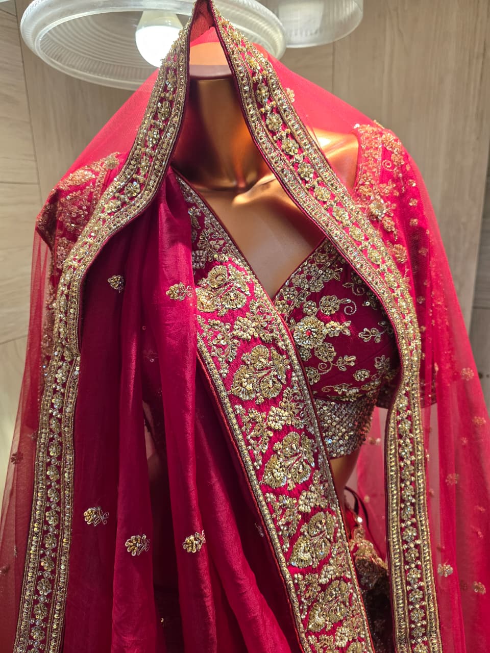 Silk Lehenga with Aari, Cutdana, Dori, Sequins, Stone, Thread, Zardozi, Zari work.