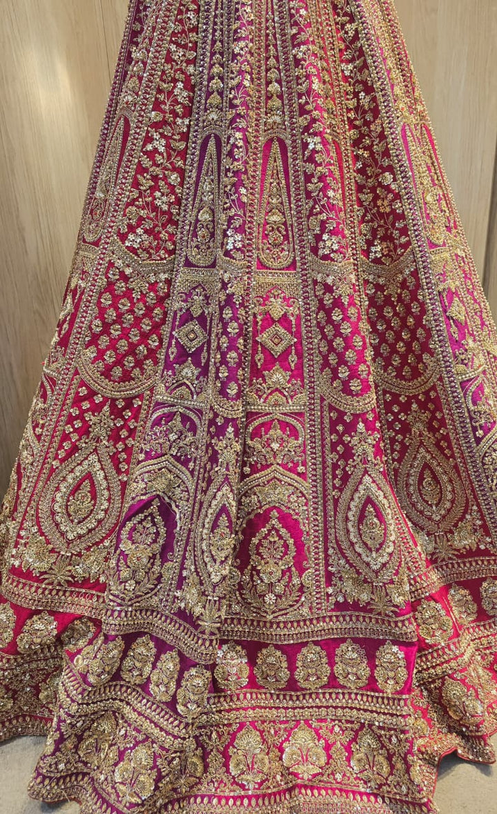 Silk Lehenga with Aari, Cutdana, Dori, Sequins, Stone, Thread, Zardozi, Zari work.