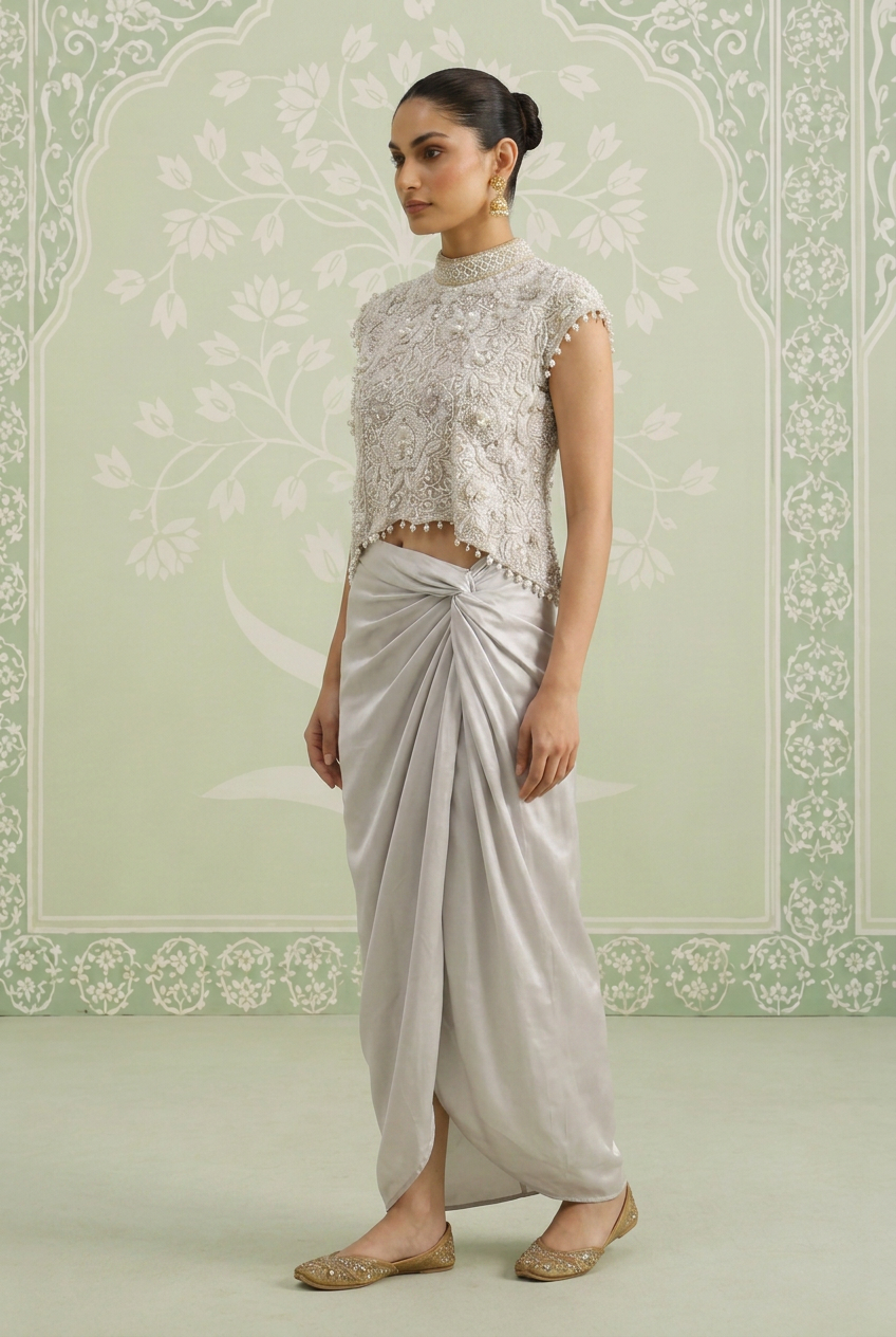 Silk Indowestern with Cutdana, Pearl, Sequins work.