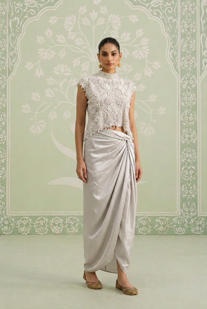 Silk Indowestern with Cutdana, Pearl, Sequins work.