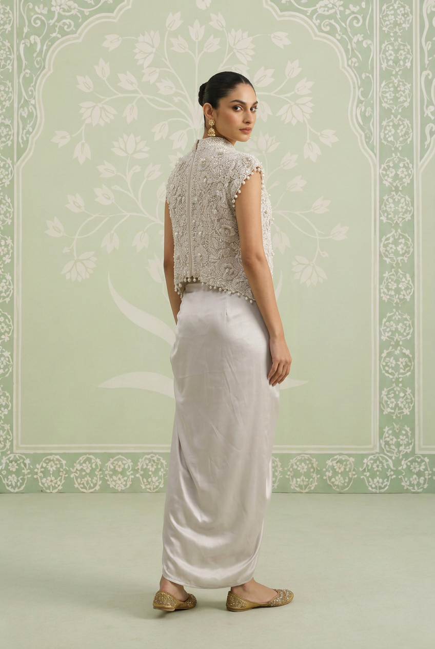Silk Indowestern with Cutdana, Pearl, Sequins work.