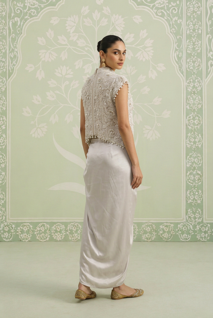 Silk Indowestern with Cutdana, Pearl, Sequins work.
