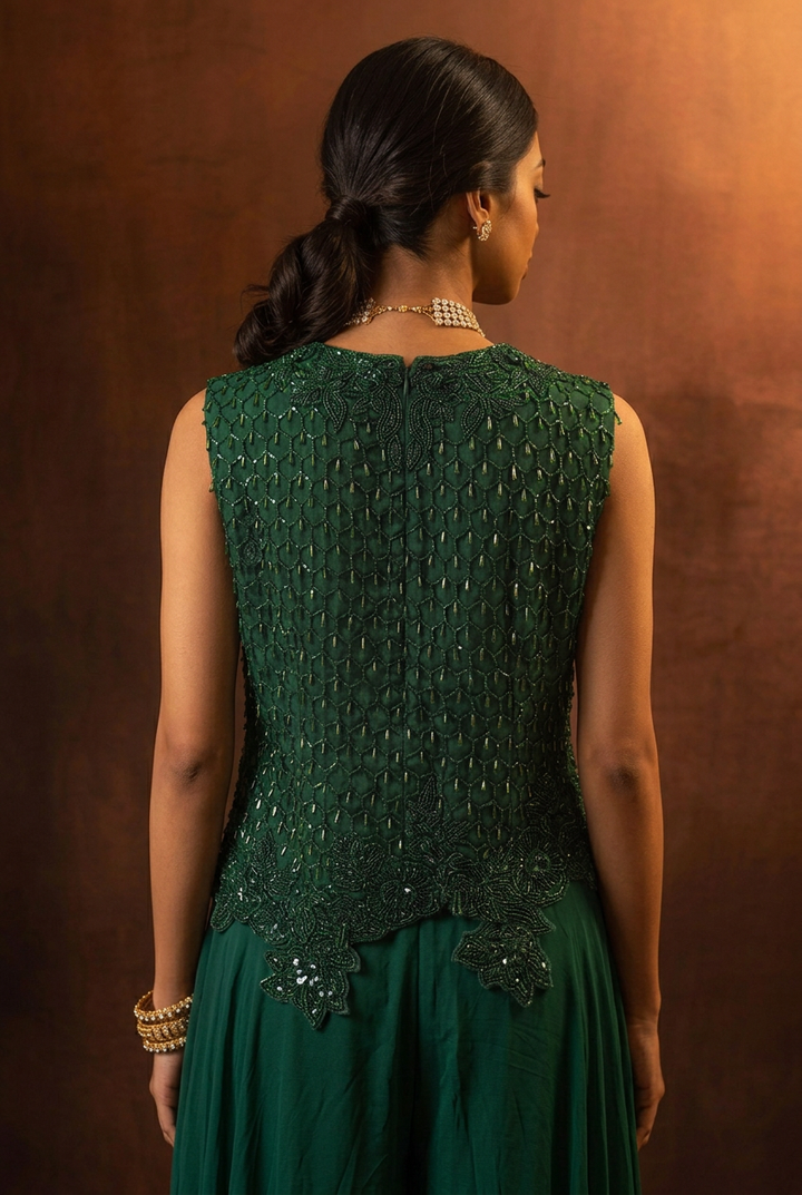 Georgette Indowestern with Cutdana, Sequins, Stone work.