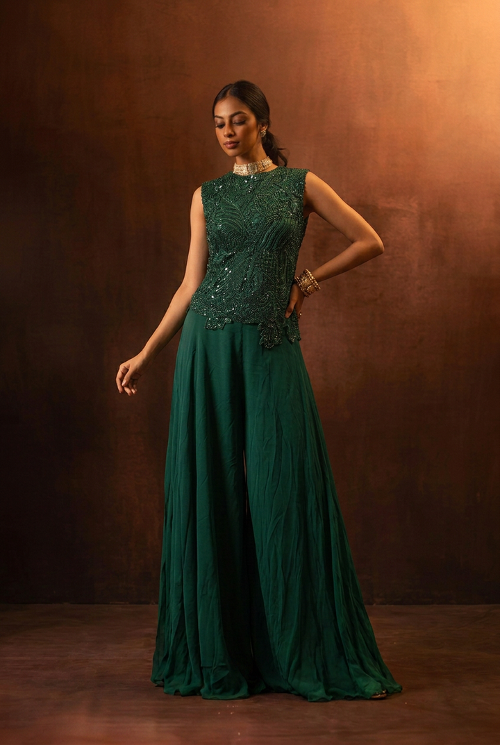 Georgette Indowestern with Cutdana, Sequins, Stone work.