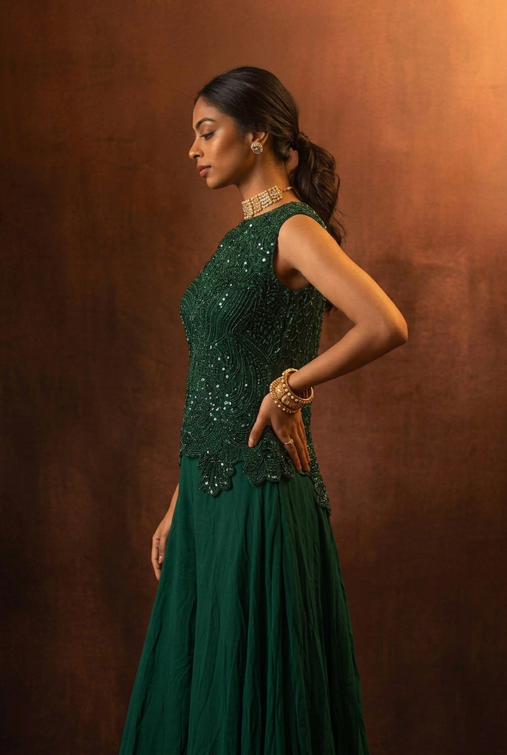 Georgette Indowestern with Cutdana, Sequins, Stone work.