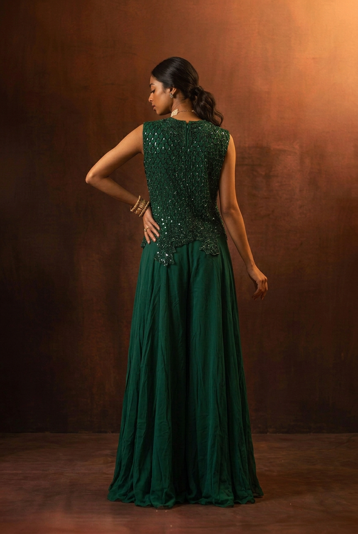 Georgette Indowestern with Cutdana, Sequins, Stone work.