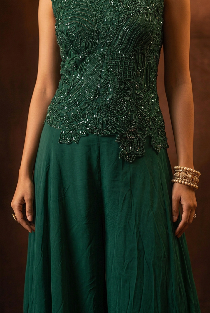 Georgette Indowestern with Cutdana, Sequins, Stone work.