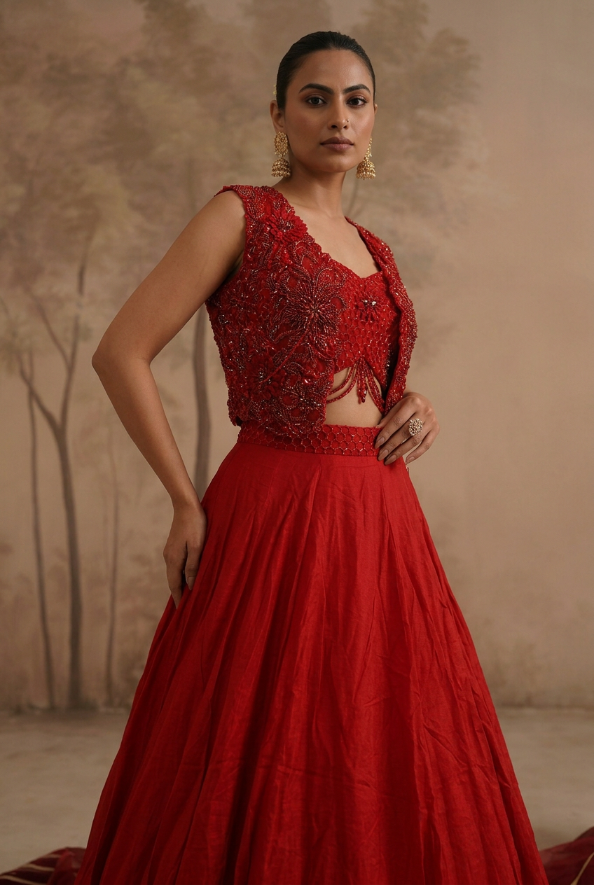 Satin Indowestern with Cutdana, Sequins work.