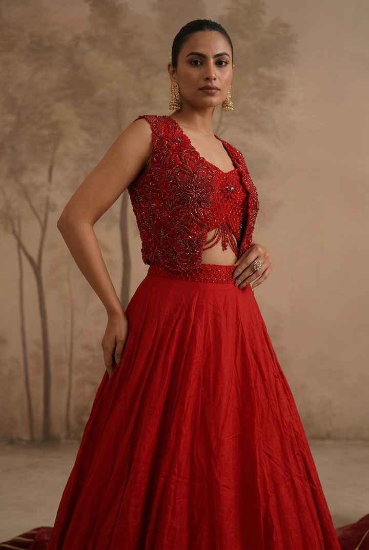 Satin Indowestern with Cutdana, Sequins work.