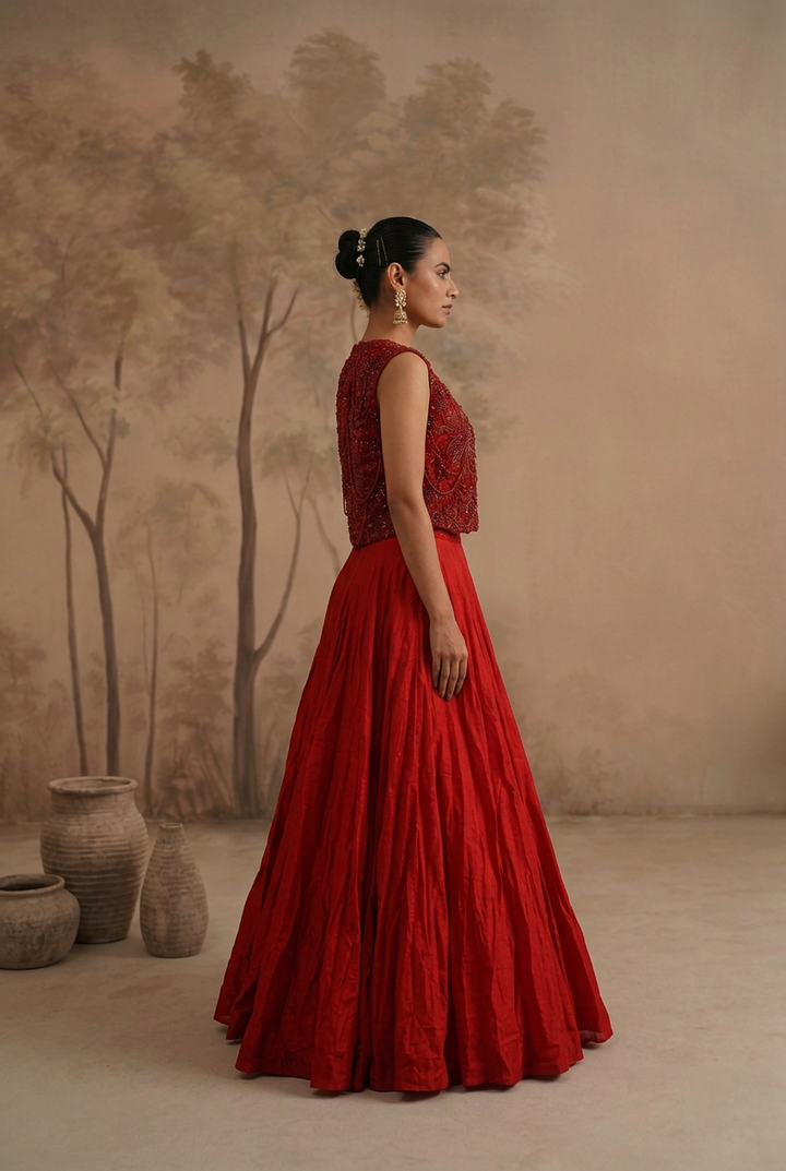 Satin Indowestern with Cutdana, Sequins work.