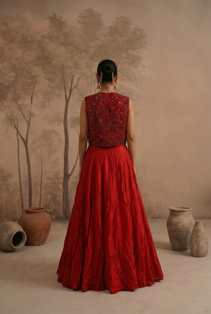 Satin Indowestern with Cutdana, Sequins work.