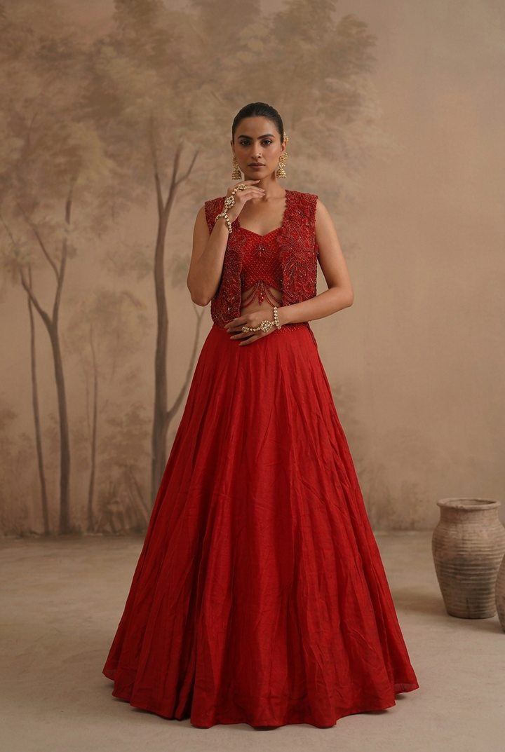 Satin Indowestern with Cutdana, Sequins work.