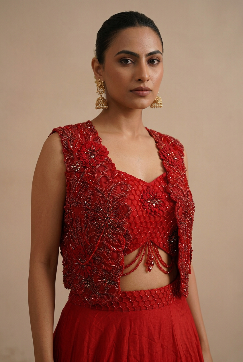 Satin Indowestern with Cutdana, Sequins work.