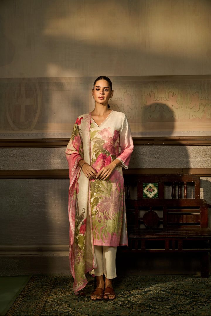 Linen Suit with Printed work.