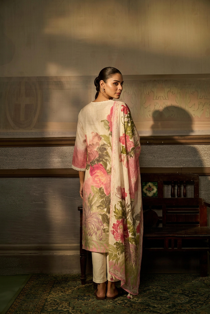 Linen Suit with Printed work.