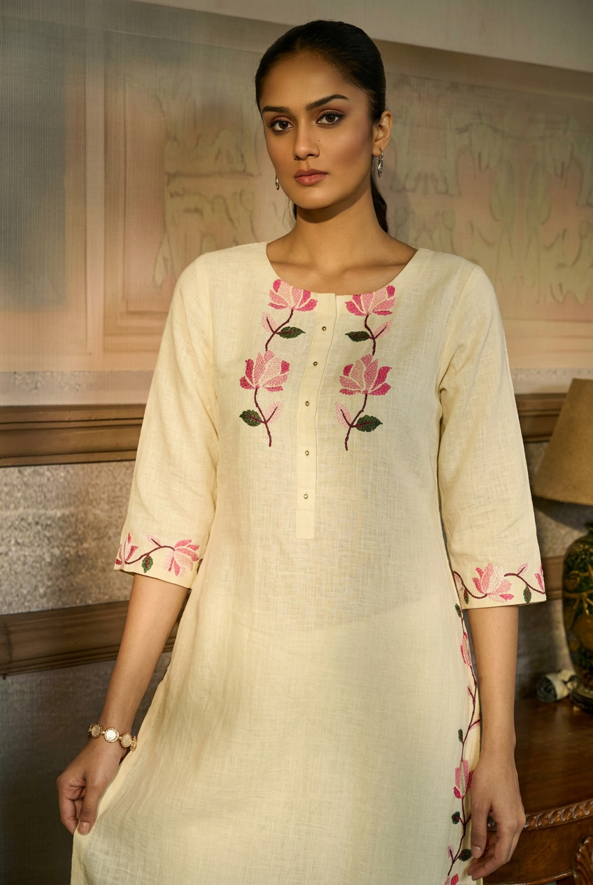 Linen Suit with Thread work.