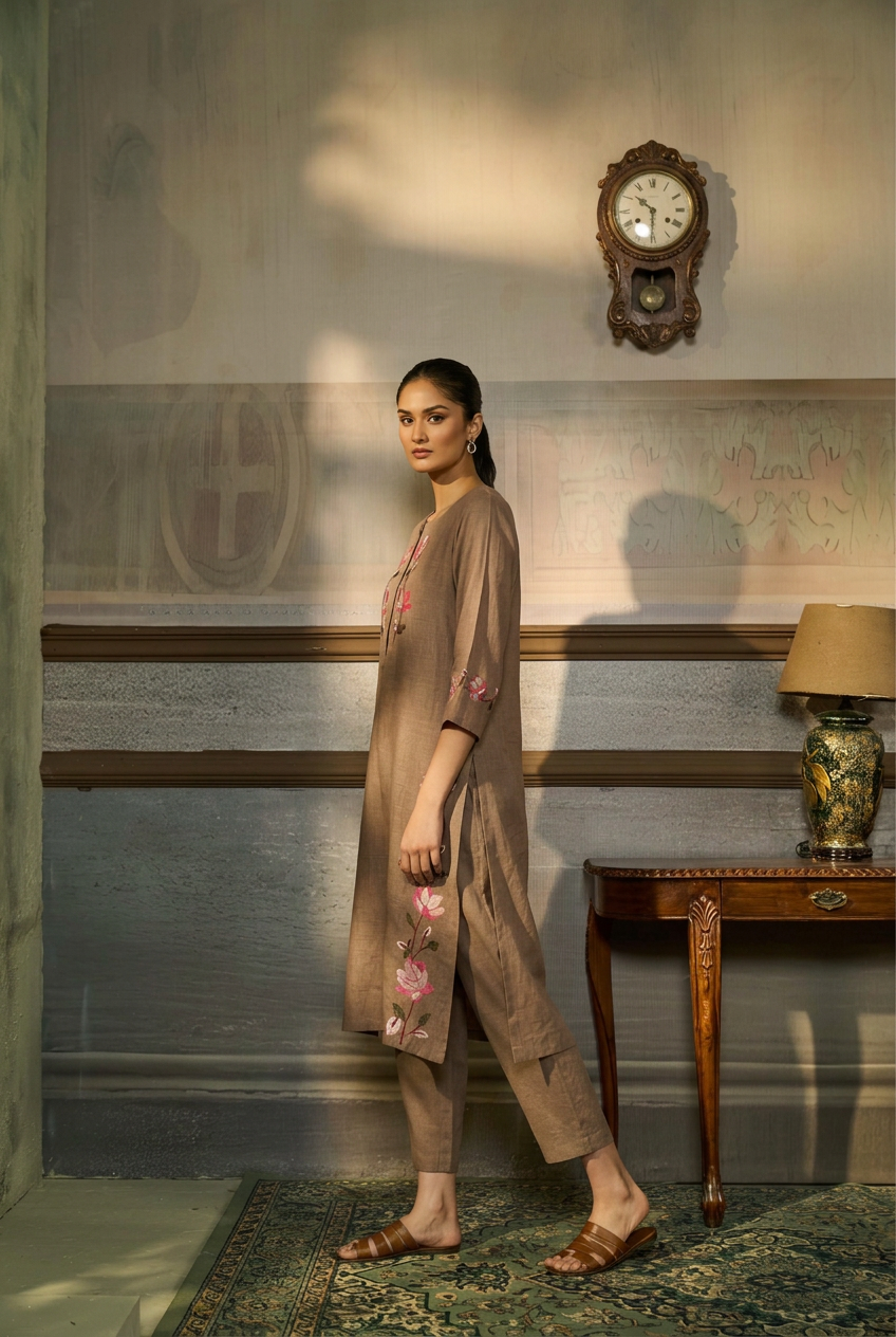 Linen Suit with Thread work.