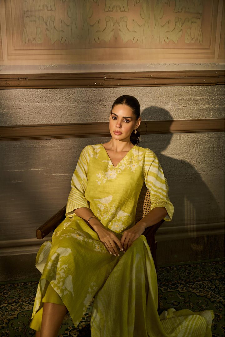 Printed Linen Suit with Sequins, Thread work.