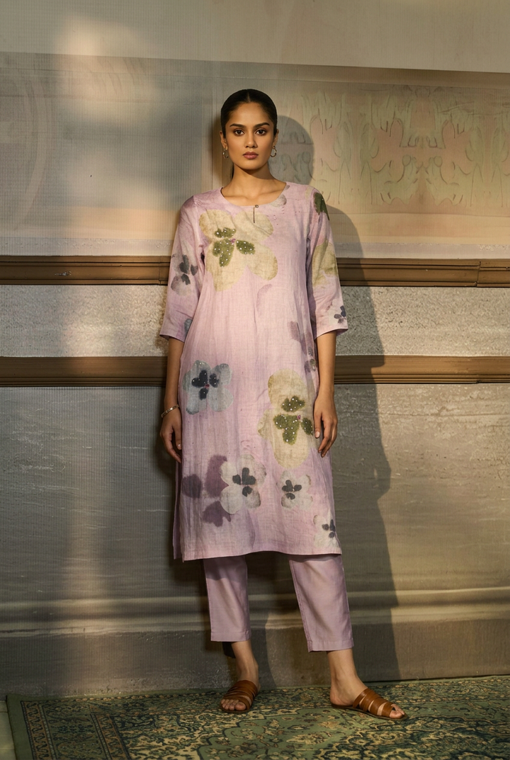 Printed Linen Suit with Sequins work.