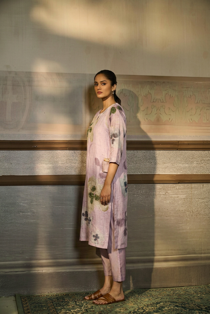 Printed Linen Suit with Sequins work.