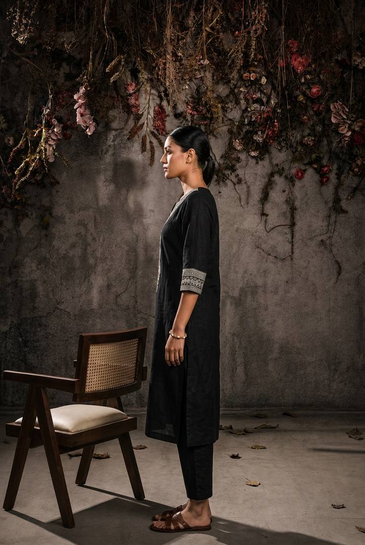 Linen Suit with Sequins, Thread work.