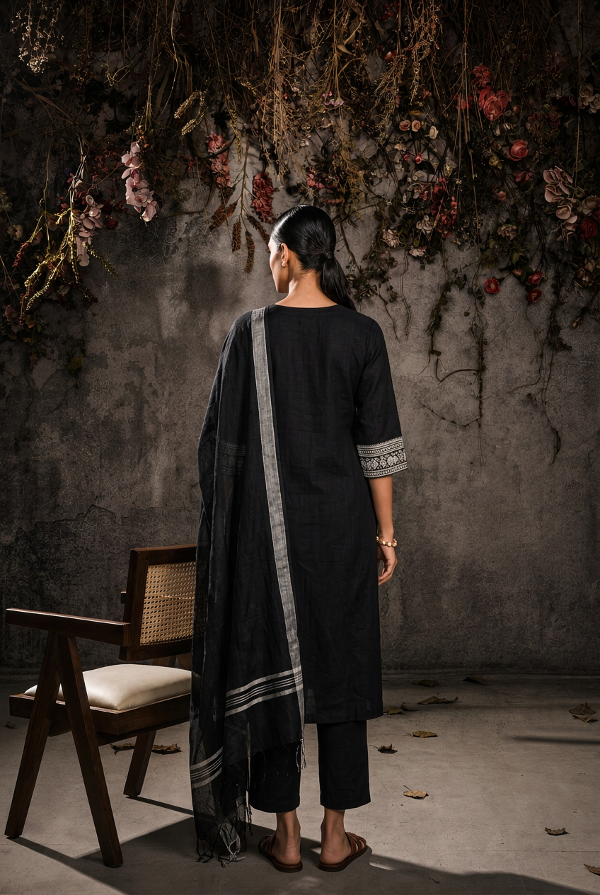 Linen Suit with Sequins, Thread work.