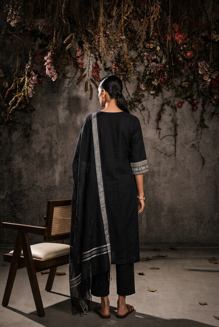 Linen Suit with Sequins, Thread work.