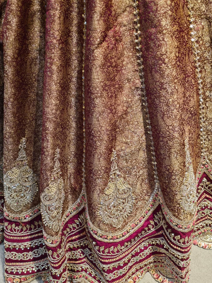 Silk Lehenga with Aari, Cutdana, Dori, Sequins, Stone, Thread, Zardozi, Zari work.
