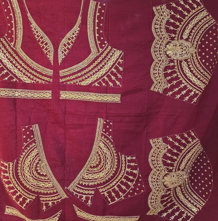 Silk Lehenga with Aari, Cutdana, Dori, Sequins, Stone, Thread, Zardozi, Zari work.