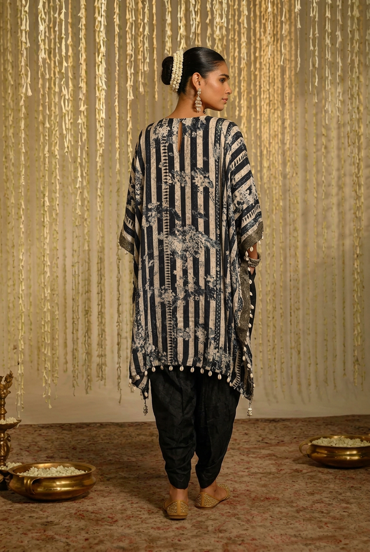 Crepe silk Kaftan with Cutdana, Sequins, Thread work.
