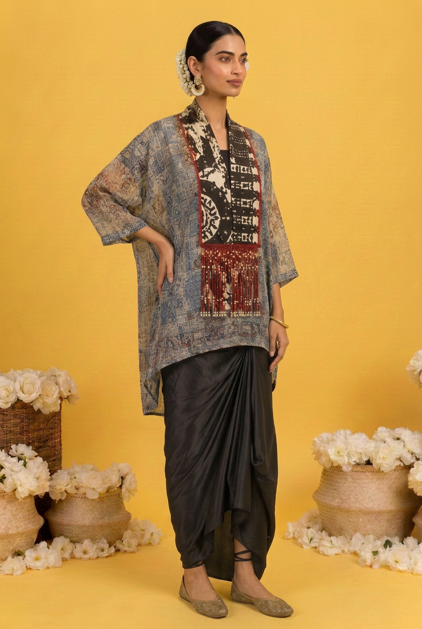 Crepe silk Suit with Cutdana, Pearl, Sequins work.