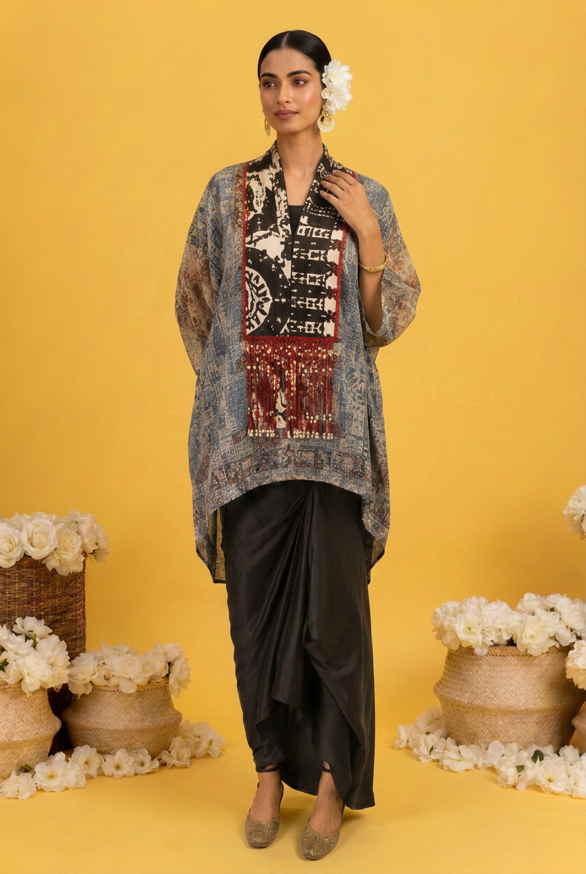 Crepe silk Suit with Cutdana, Pearl, Sequins work.