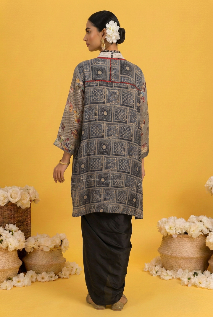Crepe silk Suit with Cutdana, Pearl, Sequins work.
