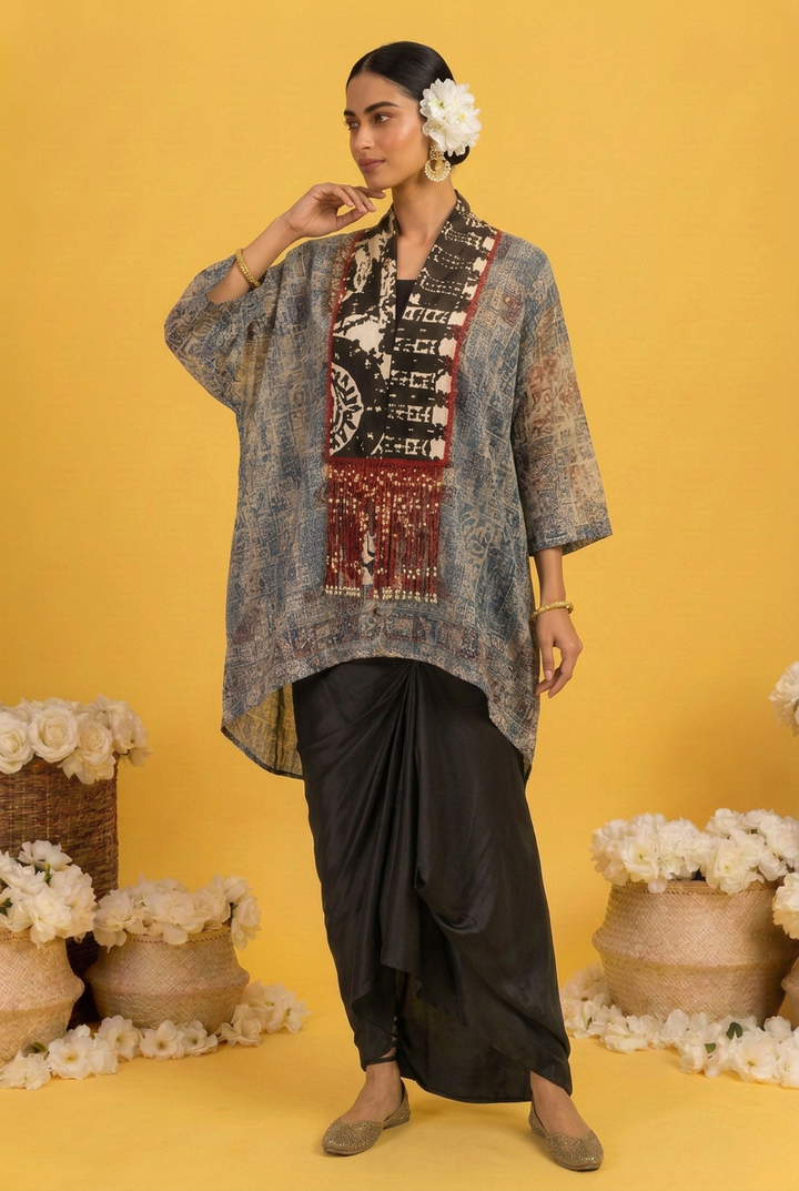 Crepe silk Suit with Cutdana, Pearl, Sequins work.