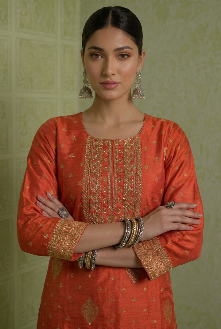 Banarasi Silk Kurta With Cutdana, Sequins Work.