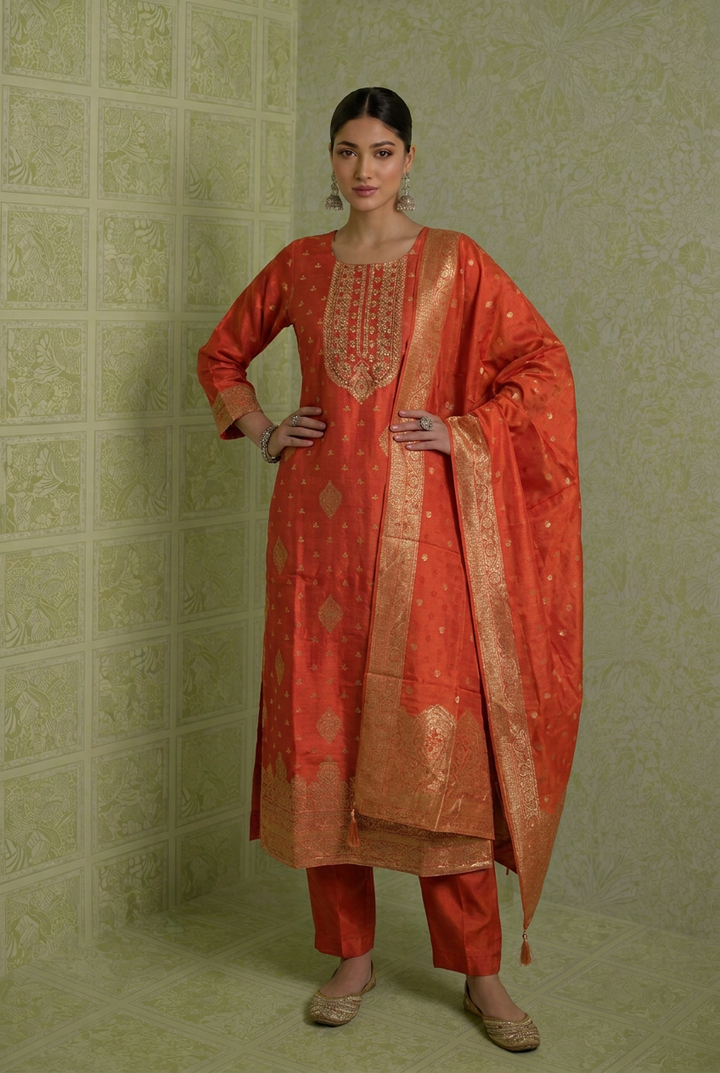 Banarasi Silk Kurta With Cutdana, Sequins Work.