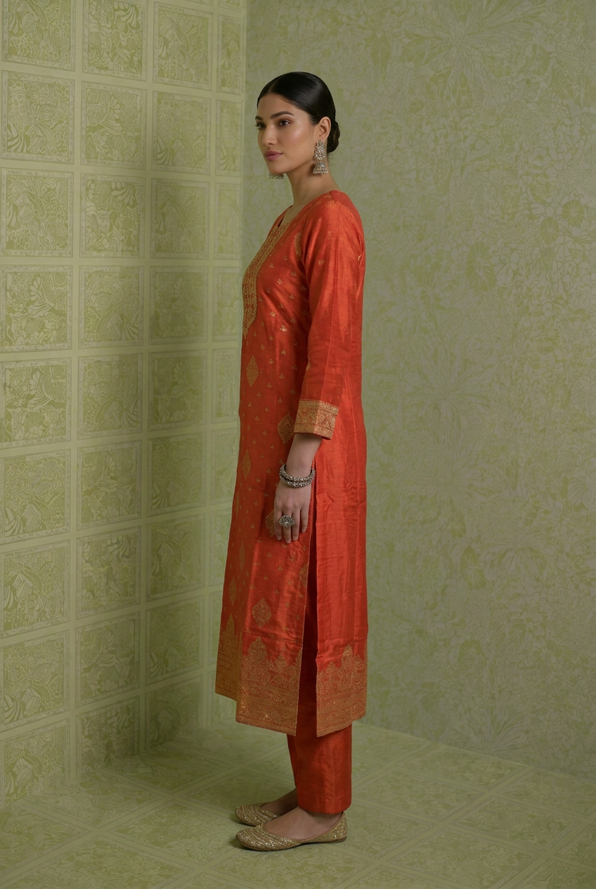Banarasi Silk Kurta With Cutdana, Sequins Work.