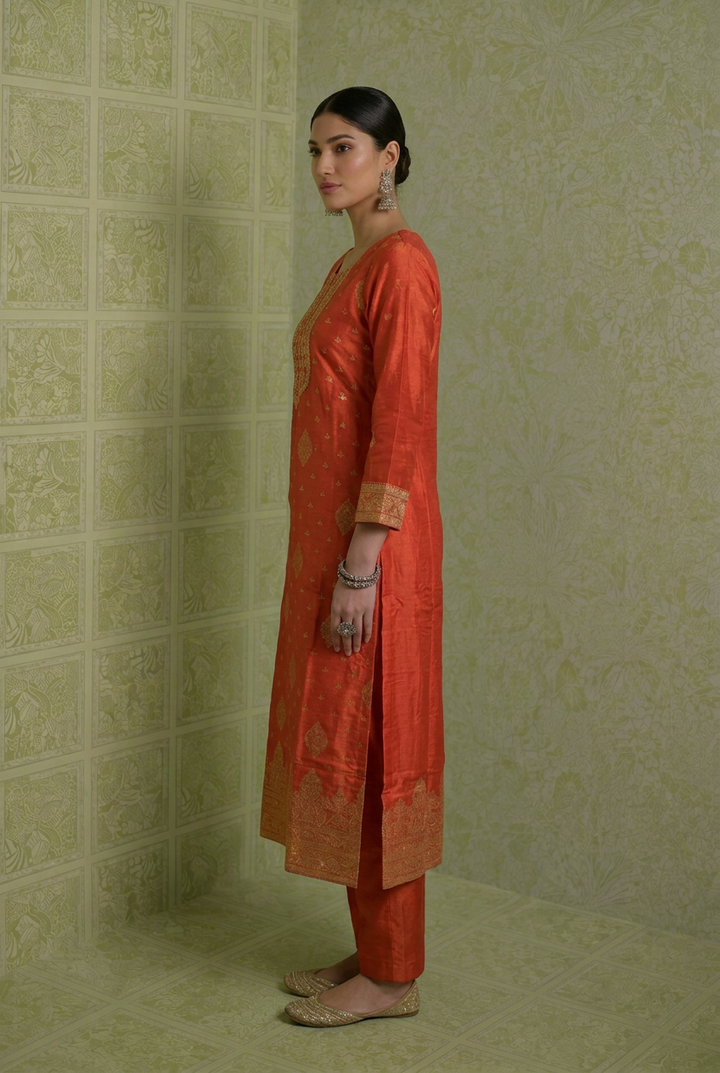 Banarasi Silk Kurta With Cutdana, Sequins Work.