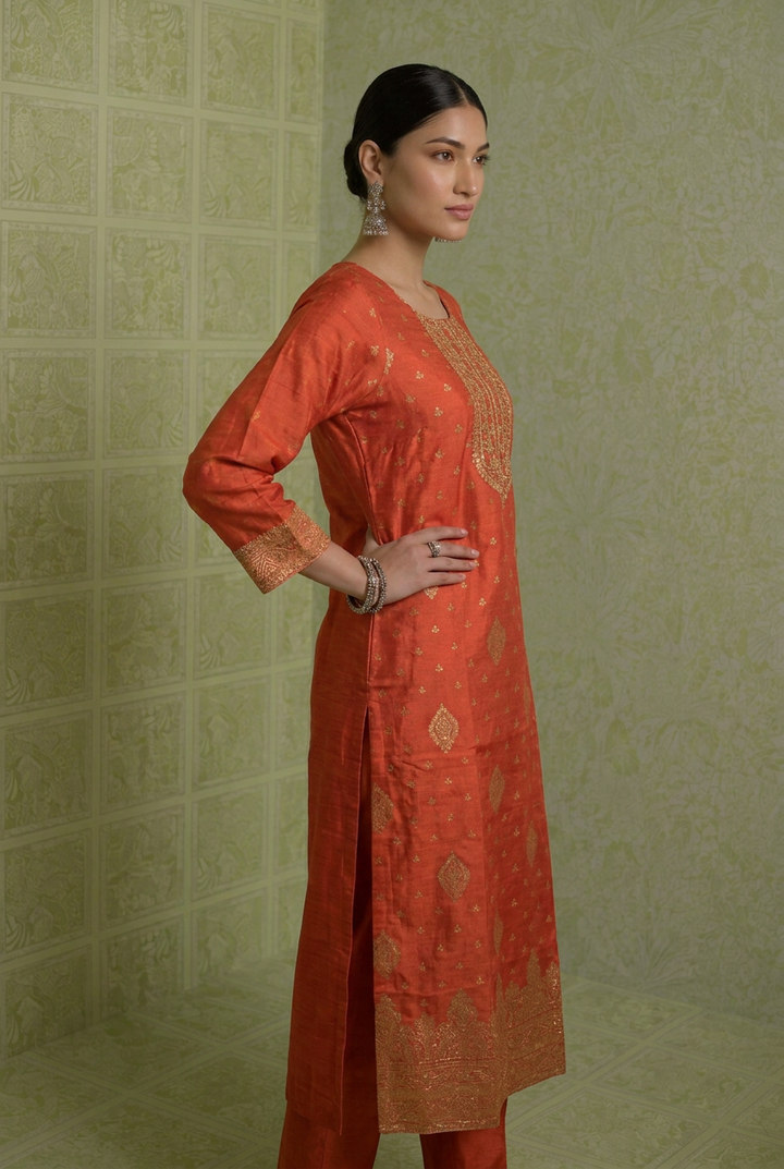 Banarasi Silk Kurta With Cutdana, Sequins Work.