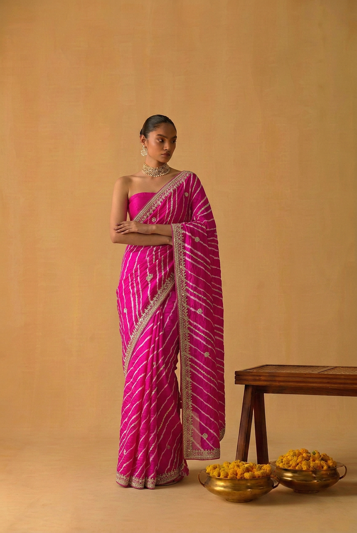Leheriya Tussar silk Saree with Gota Patti work