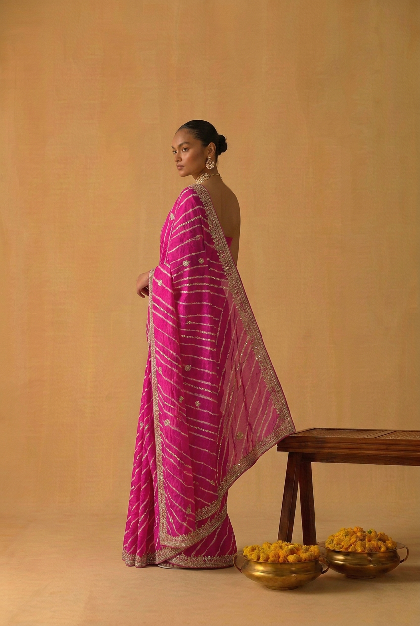 Leheriya Tussar silk Saree with Gota Patti work