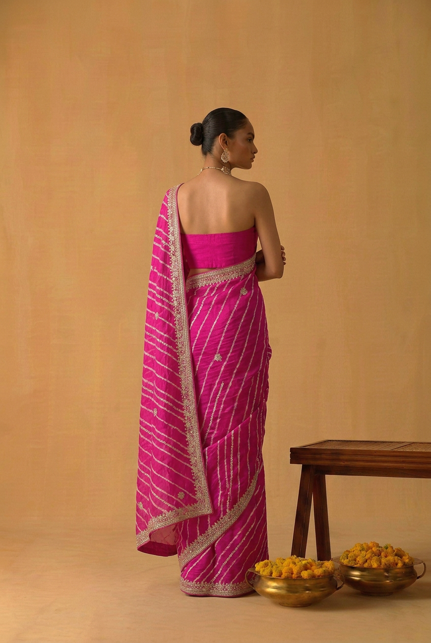 Leheriya Tussar silk Saree with Gota Patti work