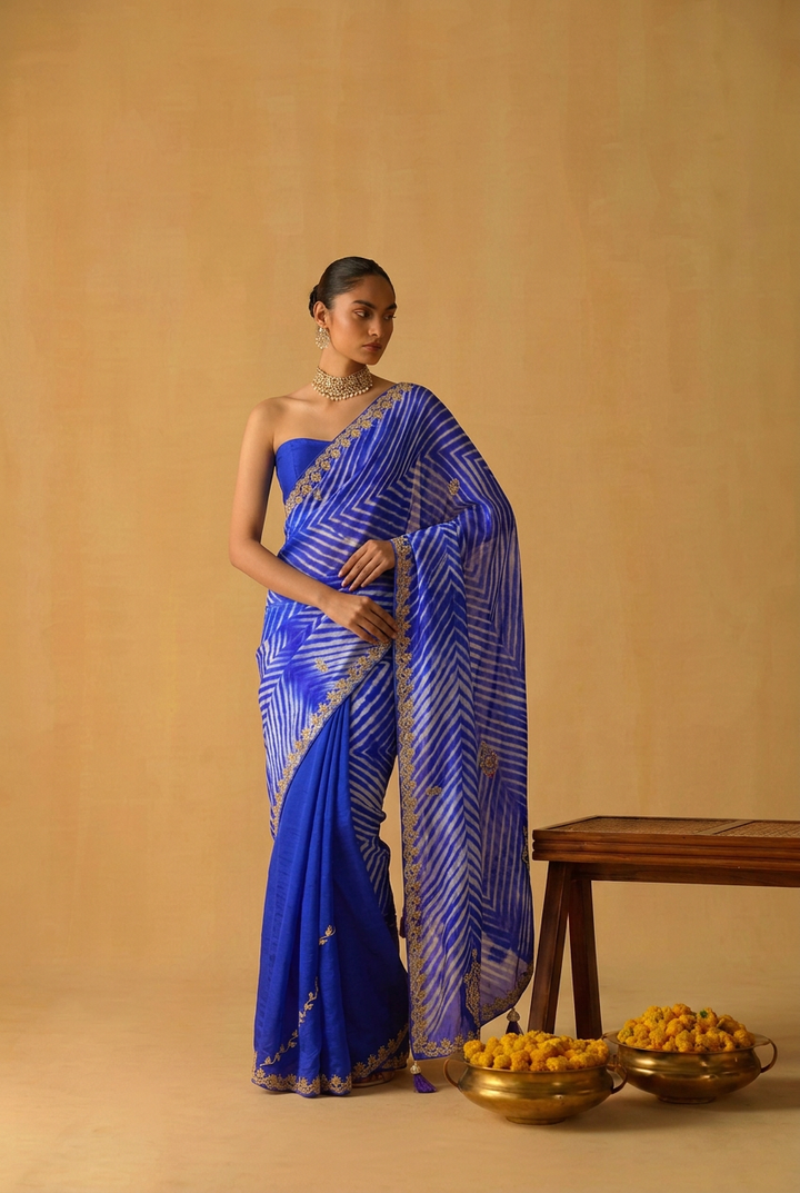 Leheriya Tussar silk Saree with Gota Patti work