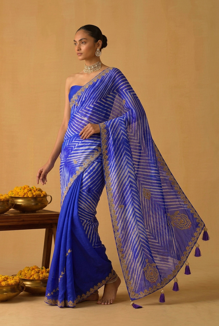 Leheriya Tussar silk Saree with Gota Patti work
