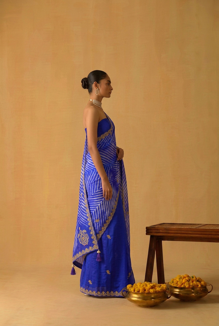Leheriya Tussar silk Saree with Gota Patti work