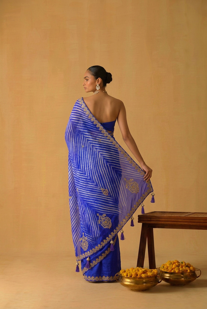 Leheriya Tussar silk Saree with Gota Patti work
