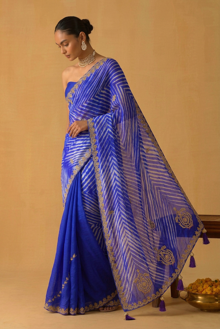 Leheriya Tussar silk Saree with Gota Patti work