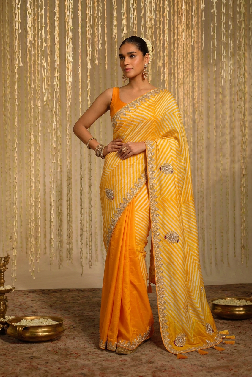 Leheriya Tussar silk Saree with Gota Patti work